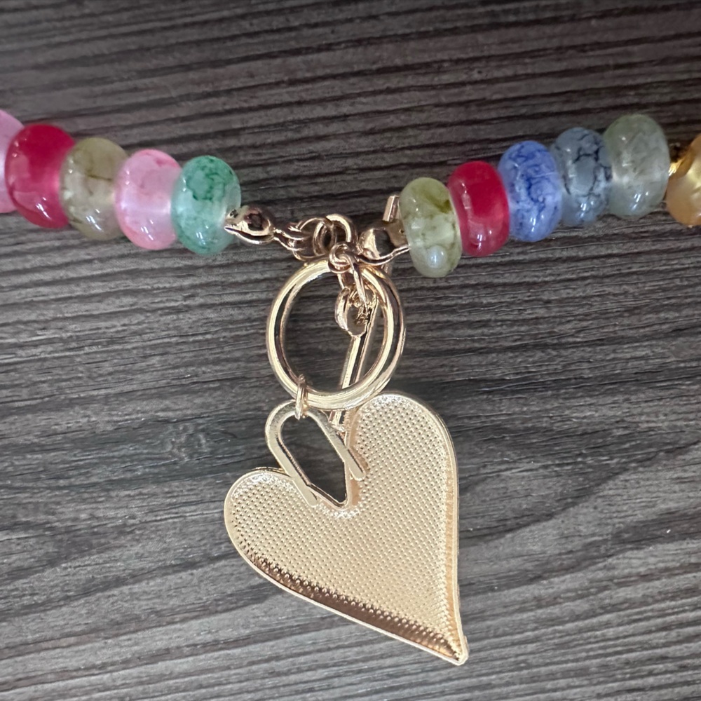 Colorful Beaded Lucky Heart Charm Necklace | Evil Eye | Boho Festival Jewelry - Picture 3 of 9